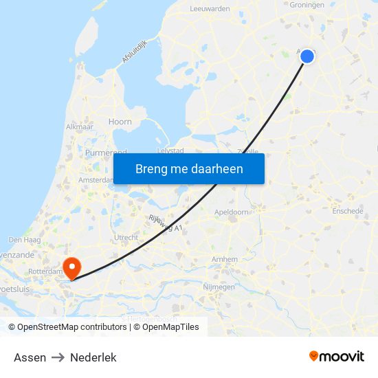 Assen to Nederlek map