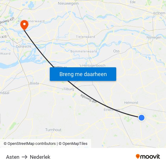 Asten to Nederlek map
