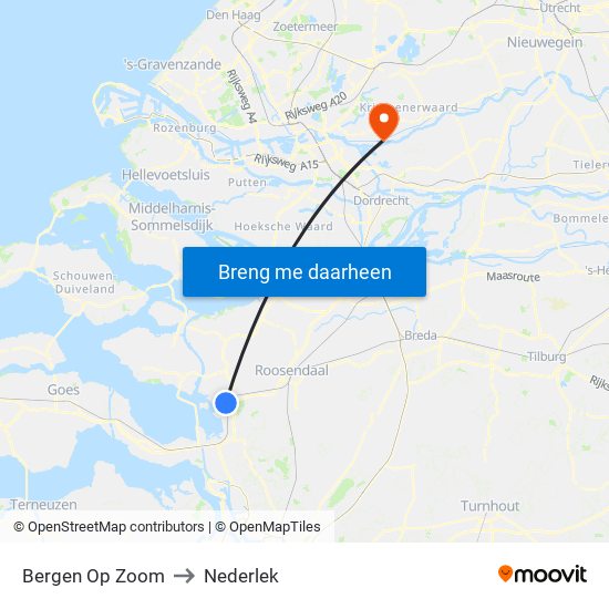 Bergen Op Zoom to Nederlek map