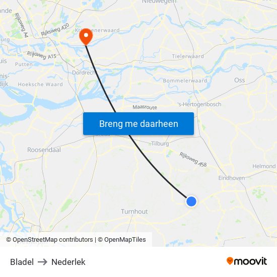 Bladel to Nederlek map