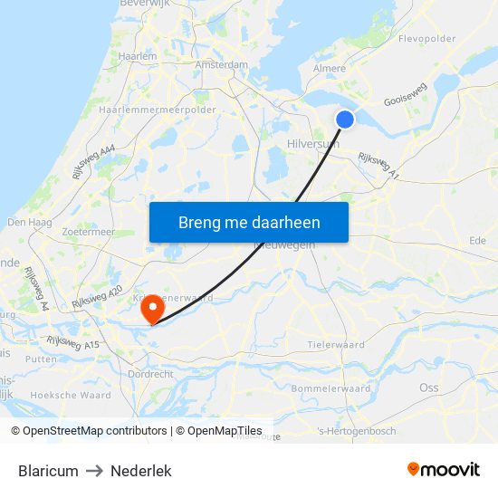 Blaricum to Nederlek map