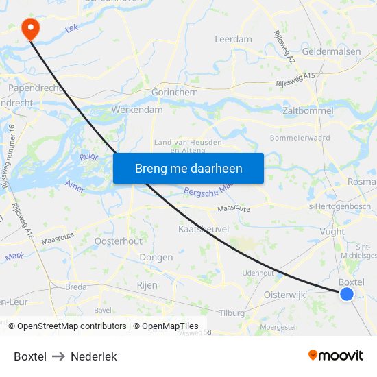 Boxtel to Nederlek map