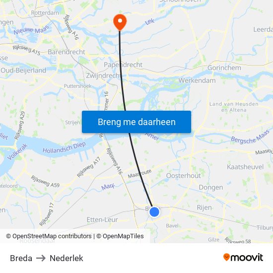 Breda to Nederlek map