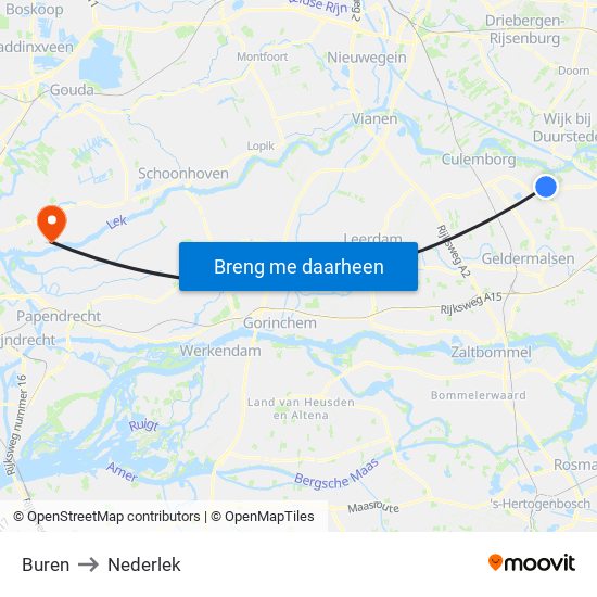 Buren to Nederlek map