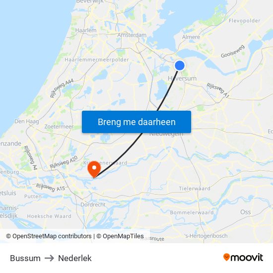 Bussum to Nederlek map
