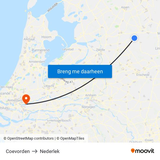 Coevorden to Nederlek map