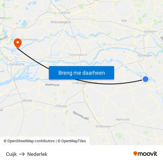 Cuijk to Nederlek map