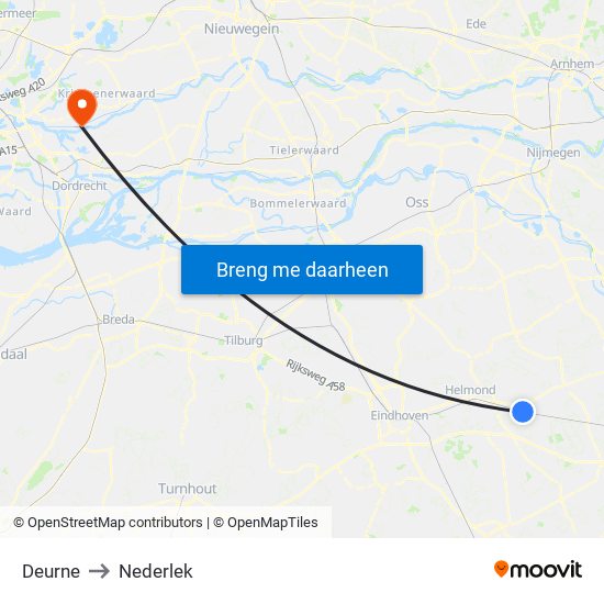 Deurne to Nederlek map