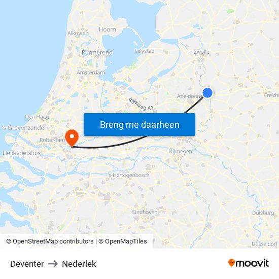 Deventer to Nederlek map