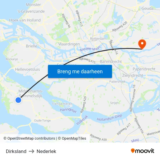 Dirksland to Nederlek map