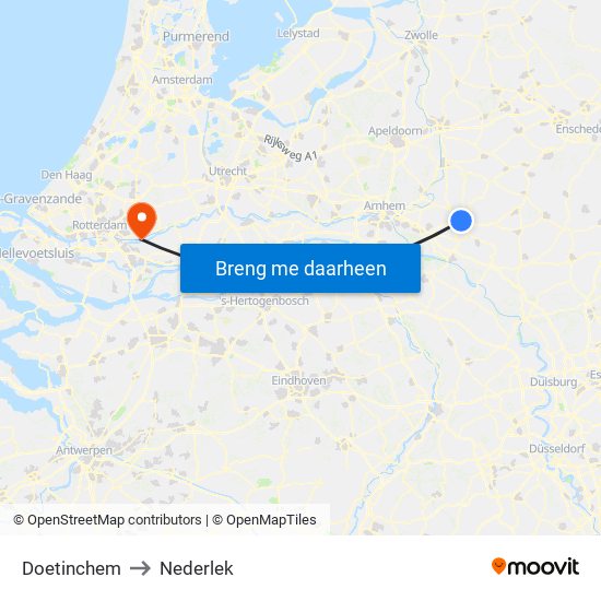 Doetinchem to Nederlek map