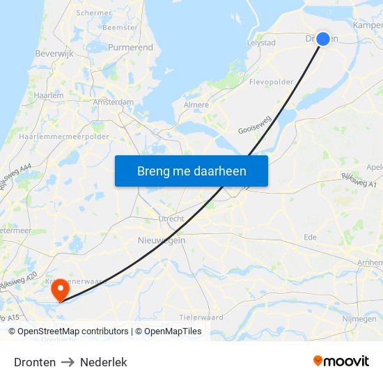 Dronten to Nederlek map