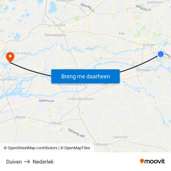 Duiven to Nederlek map