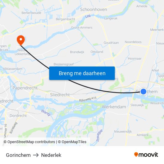 Gorinchem to Nederlek map