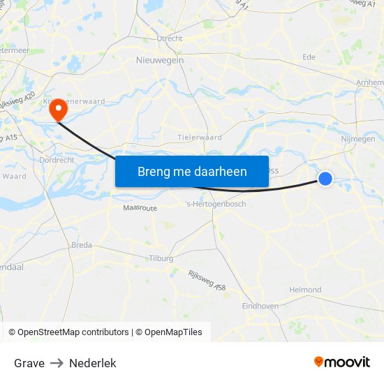 Grave to Nederlek map