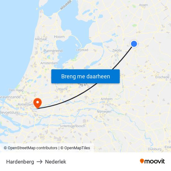 Hardenberg to Nederlek map