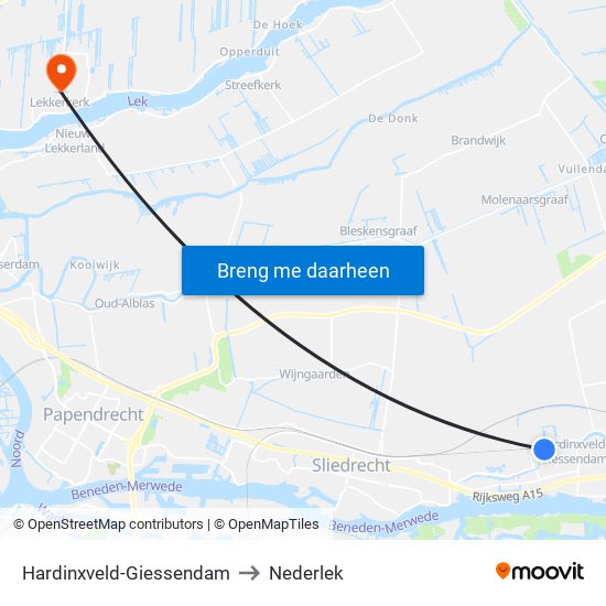 Hardinxveld-Giessendam to Nederlek map