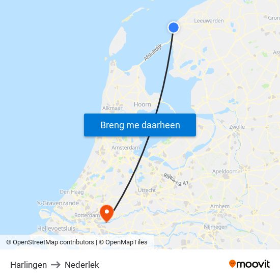 Harlingen to Nederlek map