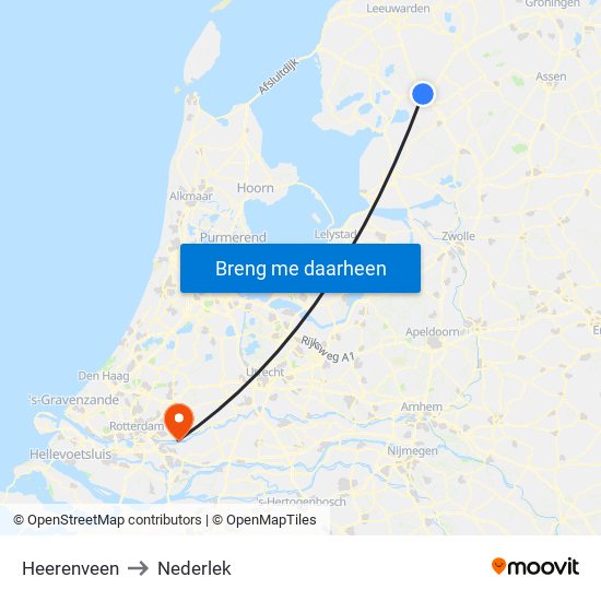 Heerenveen to Nederlek map