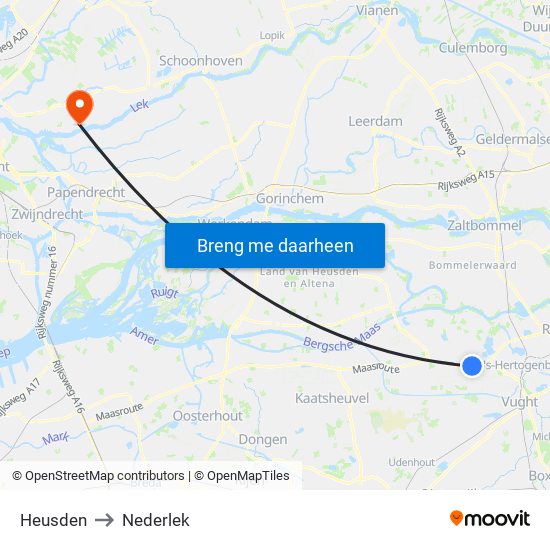 Heusden to Nederlek map