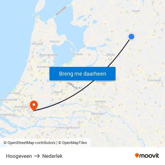 Hoogeveen to Nederlek map