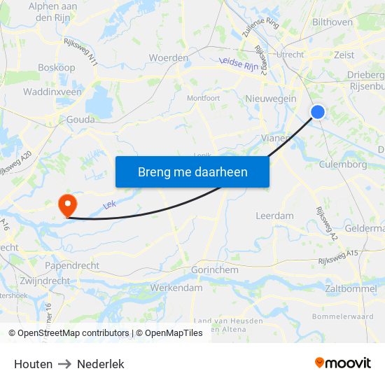 Houten to Nederlek map