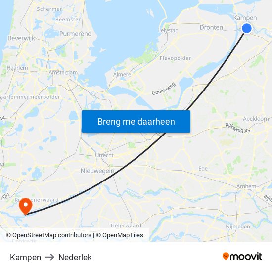 Kampen to Nederlek map