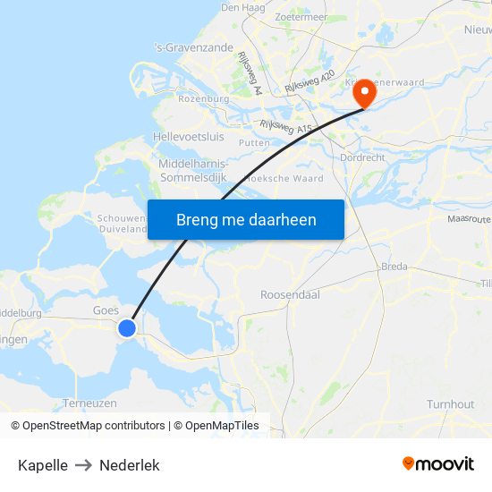 Kapelle to Nederlek map