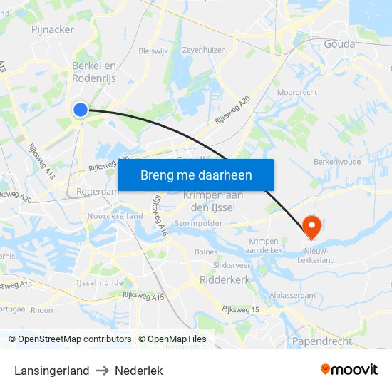 Lansingerland to Nederlek map