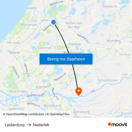 Leiderdorp to Nederlek map