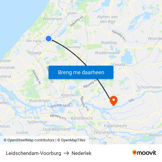 Leidschendam-Voorburg to Nederlek map