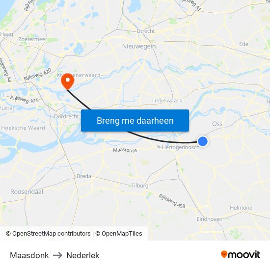 Maasdonk to Nederlek map