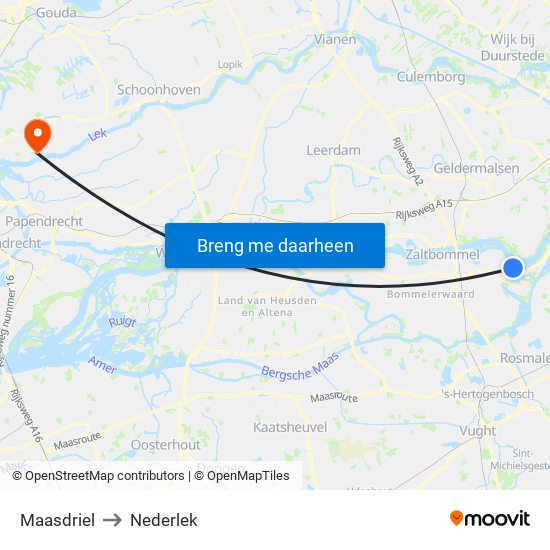 Maasdriel to Nederlek map