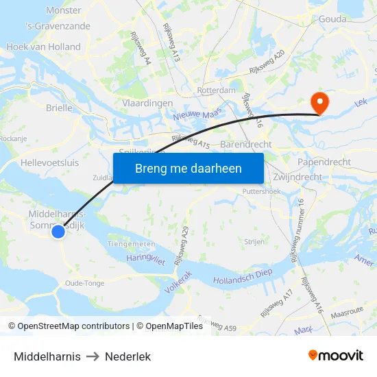 Middelharnis to Nederlek map