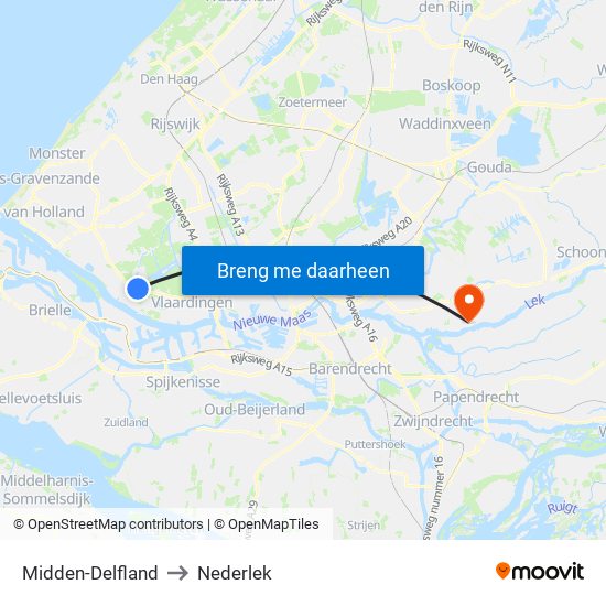 Midden-Delfland to Nederlek map