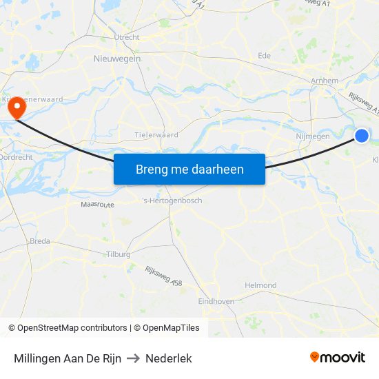 Millingen Aan De Rijn to Nederlek map