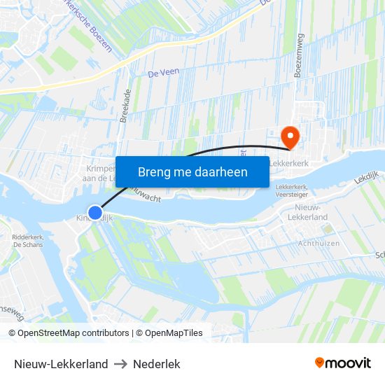 Nieuw-Lekkerland to Nederlek map