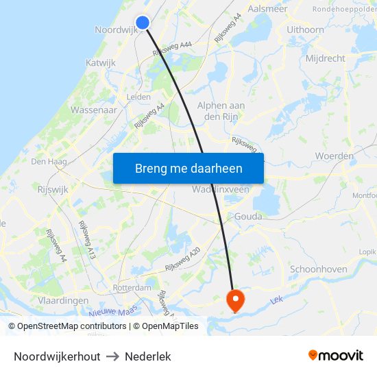 Noordwijkerhout to Nederlek map