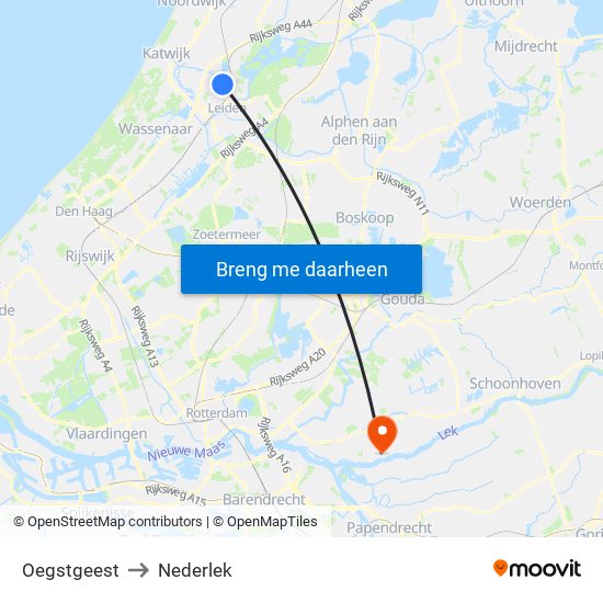 Oegstgeest to Nederlek map