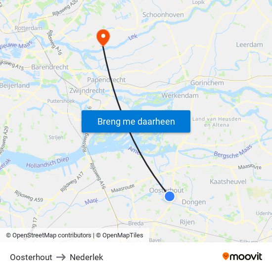 Oosterhout to Nederlek map