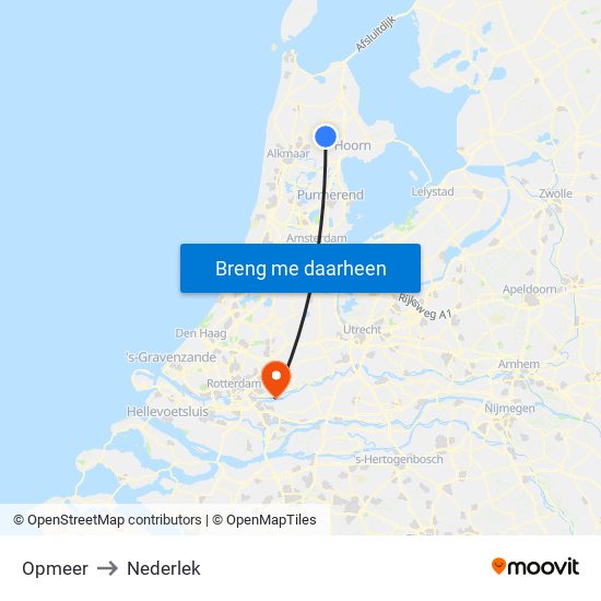 Opmeer to Nederlek map