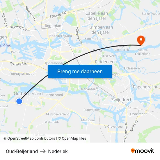 Oud-Beijerland to Nederlek map