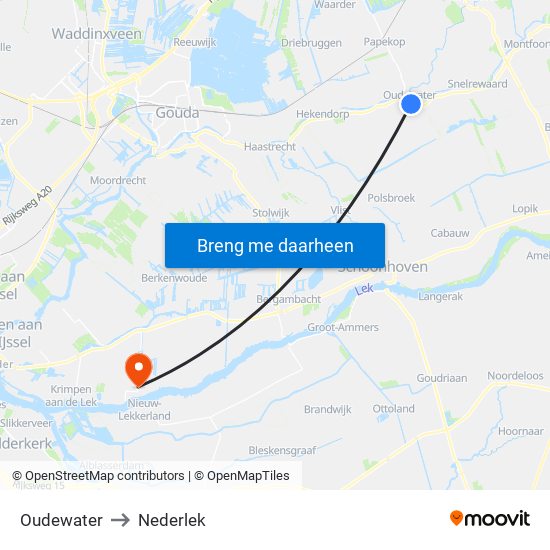 Oudewater to Nederlek map