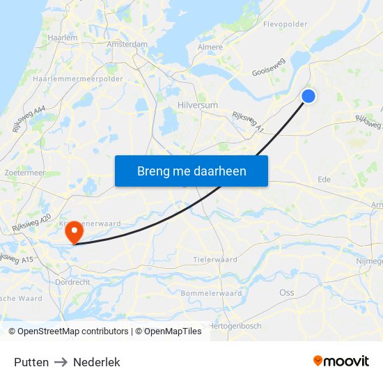 Putten to Nederlek map