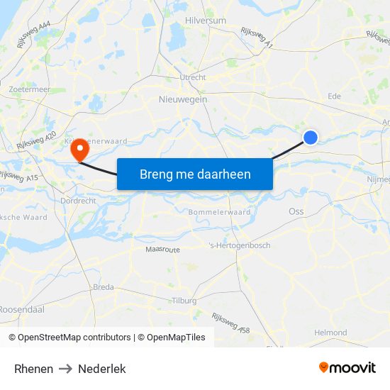 Rhenen to Nederlek map