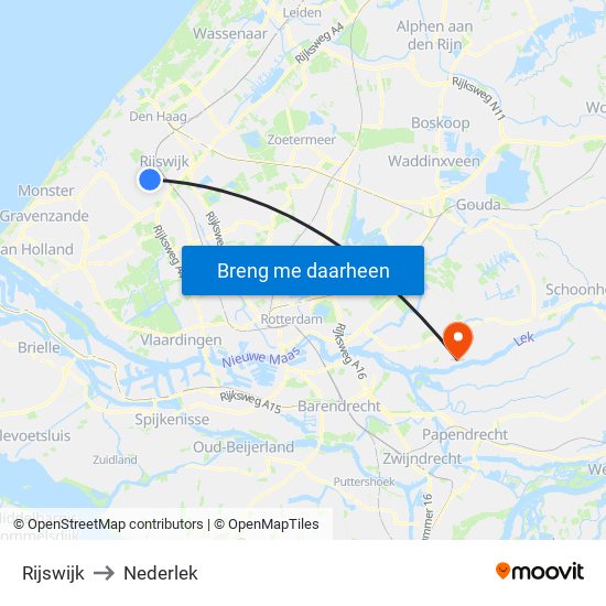 Rijswijk to Nederlek map