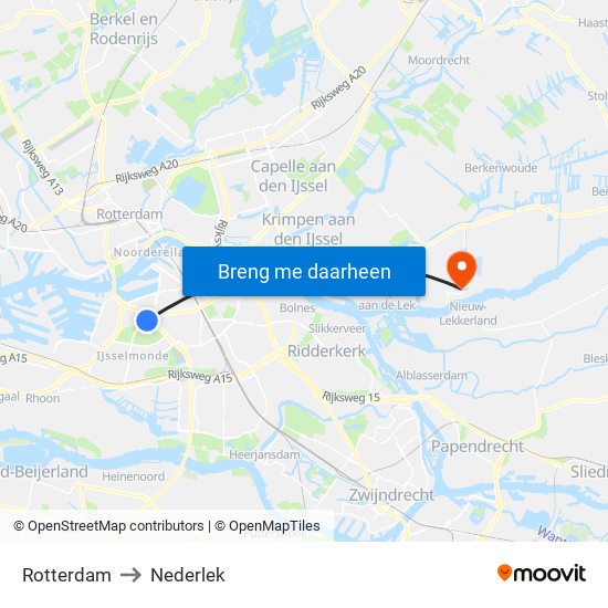 Rotterdam to Nederlek map
