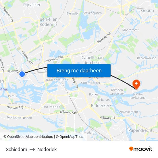 Schiedam to Nederlek map