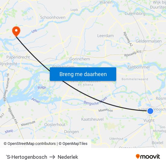 'S-Hertogenbosch to Nederlek map
