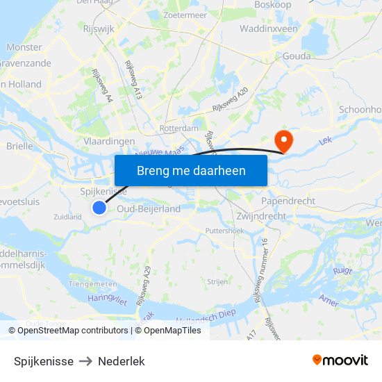 Spijkenisse to Nederlek map